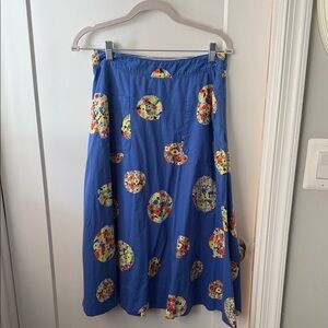 Anthropologie Blue Floral A-Line Skirt
